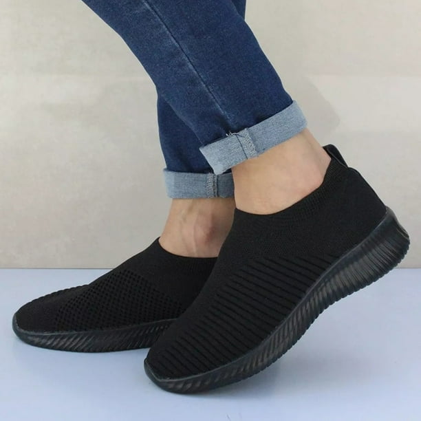 Zapatos de mujer, calcetín tejido, zapatillas de deporte para mujer, Primavera Verano, zapatos planos sin cordones, mocasines de talla grande para mujer, zapatos planos para caminar krasovki Famela Tan Jianjun unisex