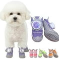 thumbnail image 1 of Bottes pour Chien Imperméables Antidérapantes Lot de 4 - Boucle à Verrouillage par Rotation & Oreilles Mignonnes pour Petites Races avec Semelle Robuste, Plancher en Bois, Chaussons d'Extérieur pour Randonnée sur Neige (Violet, Trois Verges 4.5-6.5kg), 1 of 7