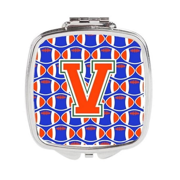 Carolines Treasures Letter V Football Green - Blue & Orange Compact Mirror