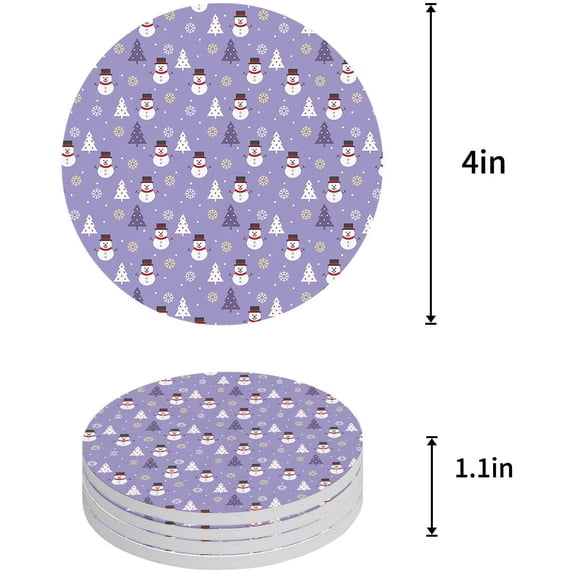 FMSHPON Merry Christmas Set of 6 Round Coaster for Drinks, Absorbent Ceramic Stone Coasters Cup Mat with Cork Base for Home Kitchen Room Coffee Table Bar Decor
