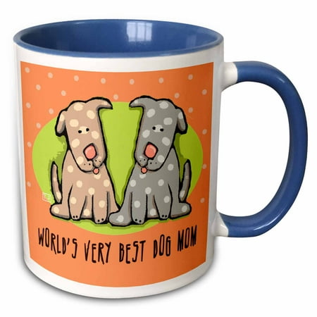 3dRose World s Best Dog Mom Cute Cartoon Puppies Pets Animals - Two Tone Blue Mug,