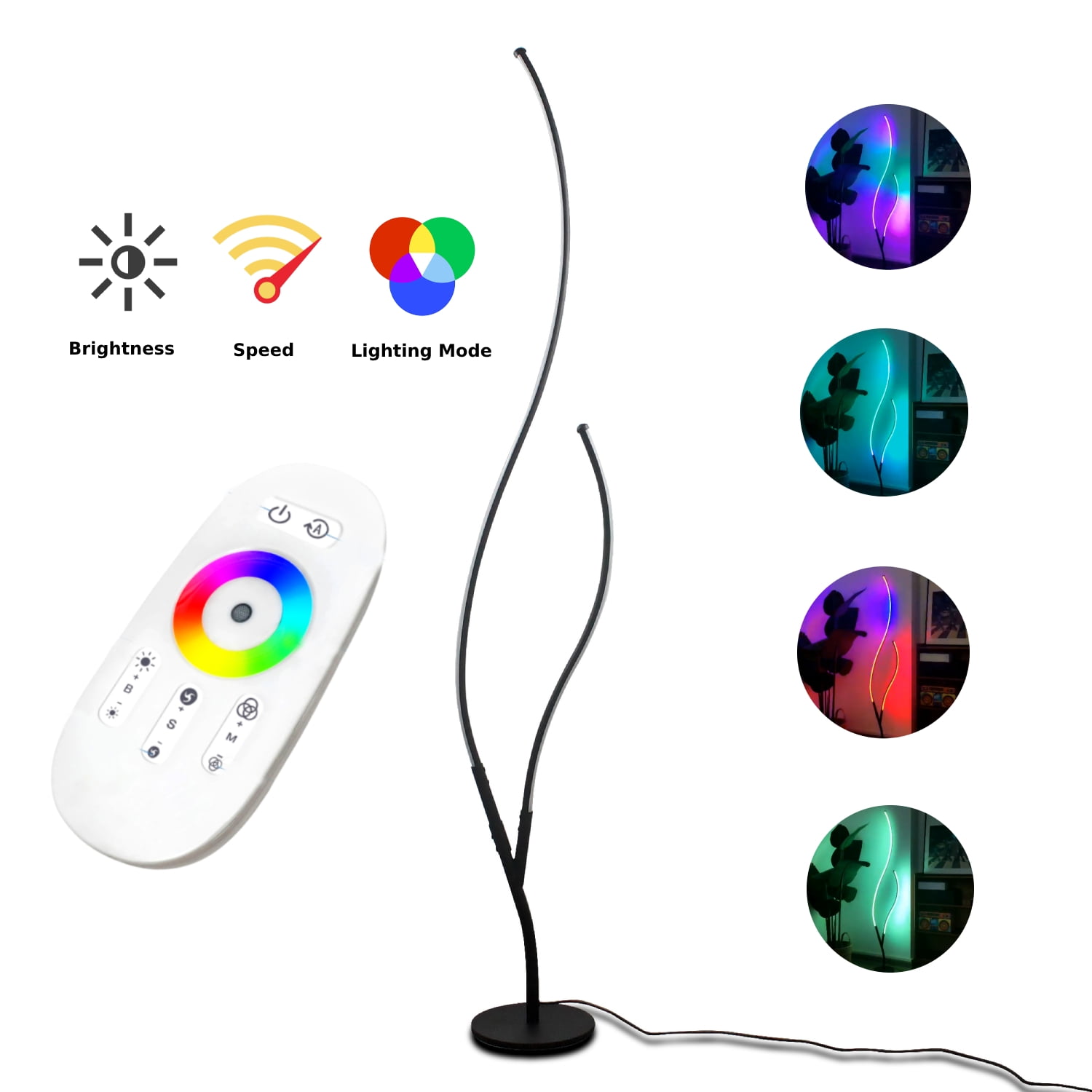 1H Timer 10 Color Modes x 10 Brightness Tall Floor Light 18W Standing Lamp with Glowing Up and Down LED Floor Lamp Adjustable Height for Living Room Bedroom Office Black Remote & Touch Control