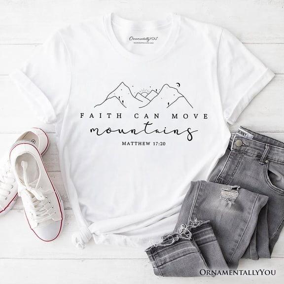 Faith Can Move Mountains Matthew 17:20 Christian T-Shirt, Minimalist Mountain Religious Tee