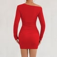 thumbnail image 5 of JIAYUE Women's Dress Mini Off Shoulder Slant Neck Long Sleeve Bodycon With Ruffle Casual Party Wear Stylish Female Dresses, 5 of 7