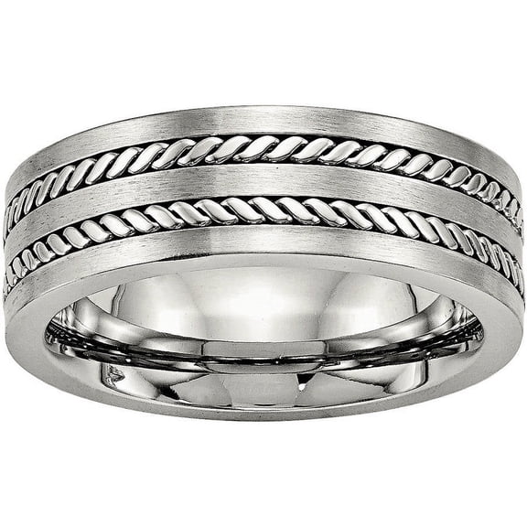 Primal Steel Stainless Steel Brushed and Polished Twisted 7.00mm Band