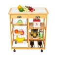 thumbnail image 6 of Tcbosik Kitchen Island Cart, Rolling Microwave Stand Baker Cart, Trolley Table with 2 Drawers, 3 Baskets and 3 Shelves for Kitchen, Dining Room, Wood Color, 6 of 6
