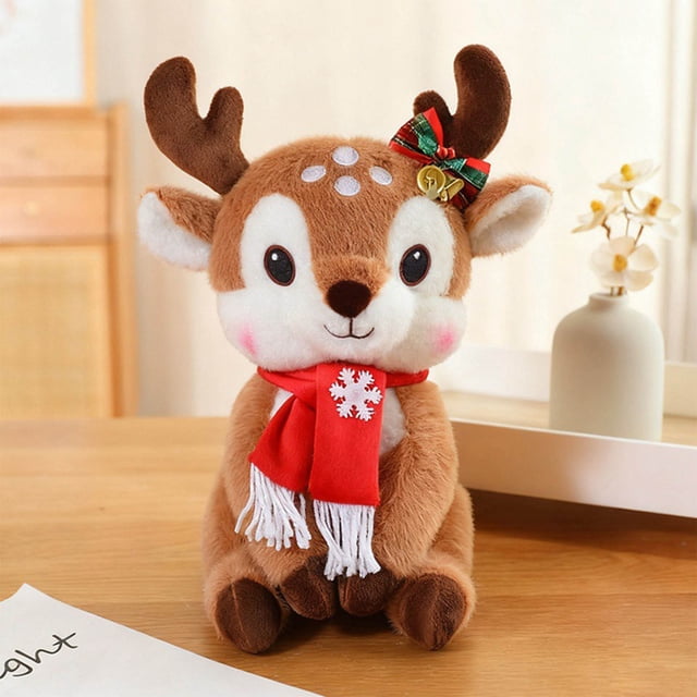 Deer Doll Toy With Scarf, Adorable Fawn Doll, Festive Gift For Children, Best Seller Christmas Ornament, Collectible Figurine, Foldable Design, Soft Fabric Materials, For Bedroom Decor