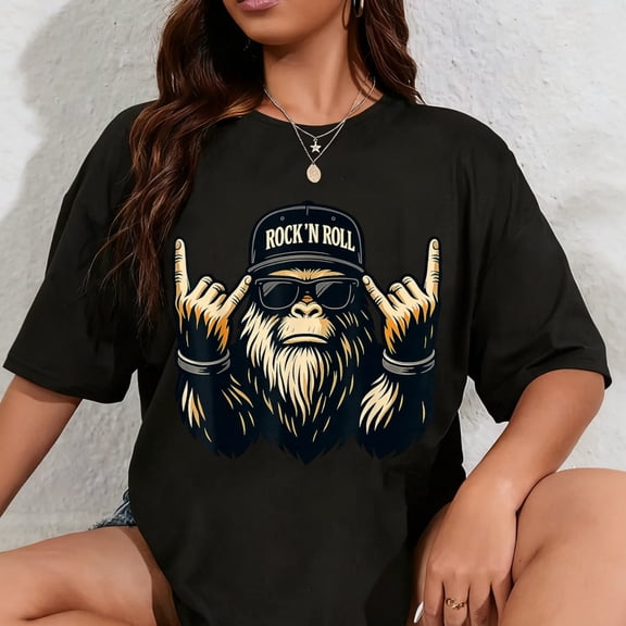 100% Cotton Bigfoot Rock On Sasquatch Heavy Metal Vibes Men Women Kids T-Shirt