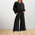 thumbnail image 1 of Pantalones Conjuntos de salón de otoño para mujer Traje casual de 2 piezas con dobladillo con volantes Traje diario de pierna ancha Cgtredaw Negro S para Mujer, 1 of 6