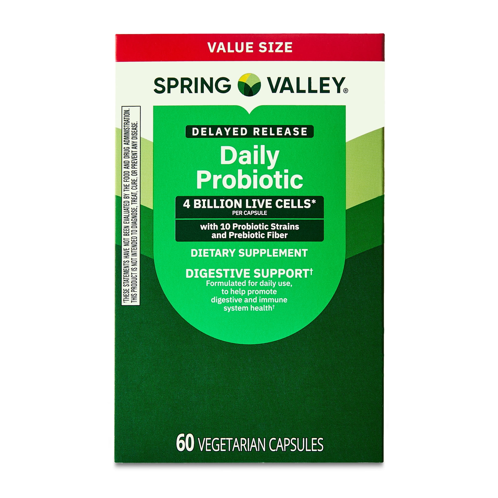 Spring Valley Daily Probiotic Delayed Release Capsules for Digestive Health, 4 Billion Live Cells, 60 Count