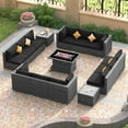 thumbnail image 3 of RADIATA 15 Piece Luxury Patio Furniture Sofa Set with Natural Gas/Propane Fire Pit Table, 29.3" High Back Outdoor Conversation Set, Outside PE Rattan Sectional Sofa, 2 Color Cushions/Black, 3 of 10