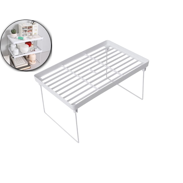 Dvruxg Foldable Desktop Storage Rack - Space-Saving Plastic & Metal Organizer with Double Layer Design, Suitable for Dorm, Office & Home
