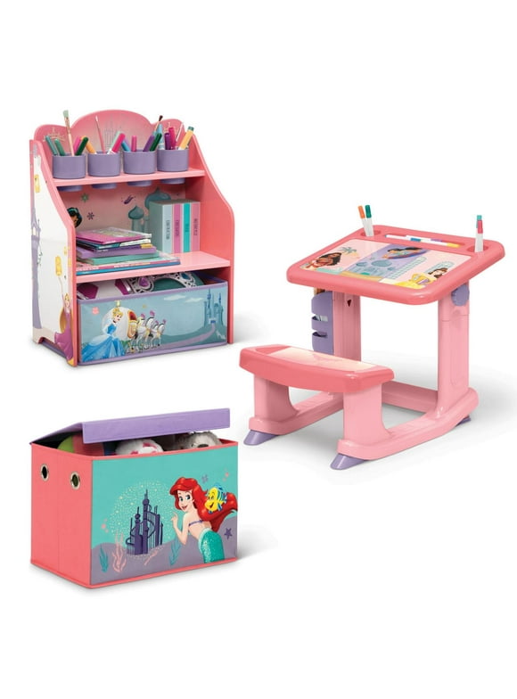 Disney Princess 3-Piece Art & Play Toddler Room-in-a-Box by Delta Children  Includes Draw & Play Desk, Art & Storage Station & Fabric Toy Box, Pink