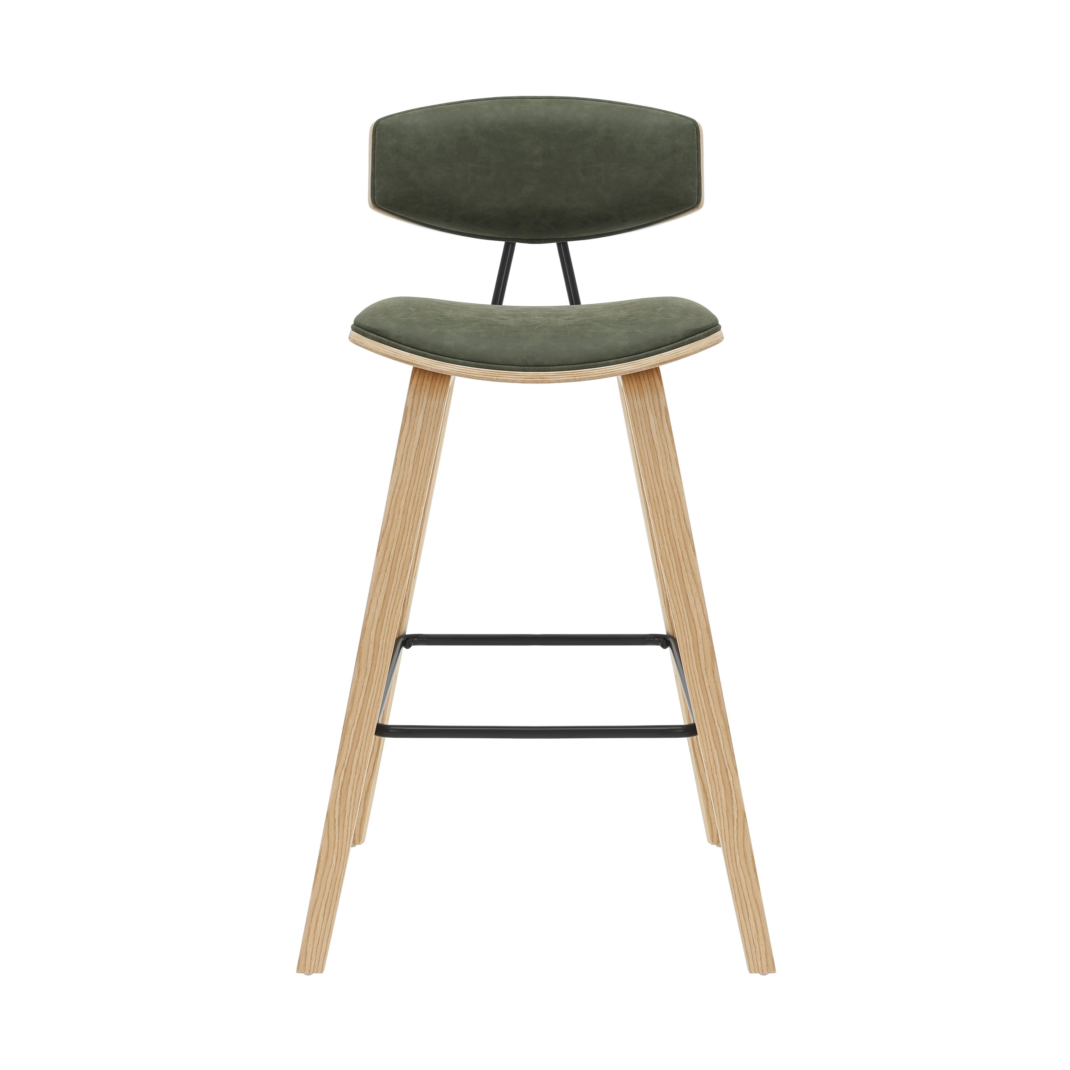 Fox 38 in. H Bar Height Vintage Green Curved Back Wood Bar Stool with Faux Leather Seat Set of 4