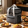 thumbnail image 2 of Gray Insulated Lunch Tote, Thick Thermal Layer Keeps Food Hot or Cold, Dual Compartments with Adjustable Shoulder Strap for Work, Picnic or Day Trip, 2 of 6