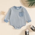 thumbnail image 2 of Ulanda Baby Sweatshirt Romper Boy Girl Waffle Knit Long Sleeve Striped Romper Oversized Sweater Newborn Fall Winter Clothes (Blue, 12-18 Months), 2 of 5