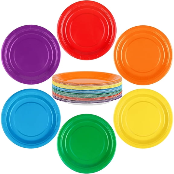 72 Pieces Rainbow Paper Plates 7 Inch Bulk Paper Plates Disposable Round Dessert Plates Heavy Duty Solid Color Paper Plates Table Decors Party Supply for Birthday, Dinner, Wedding