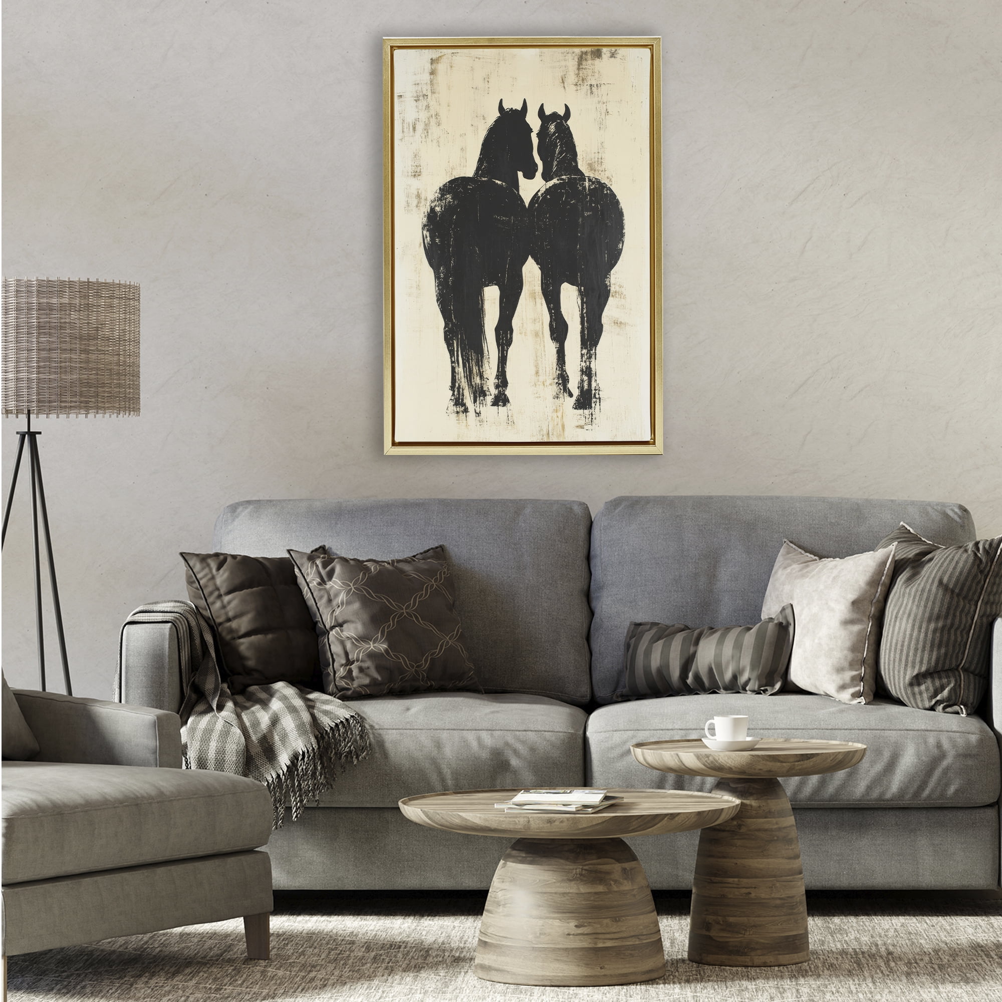 Stupell Industries Twin Horses Facing Away Gold Framed Floater Canvas Wall Art, design by Petal Prints Design