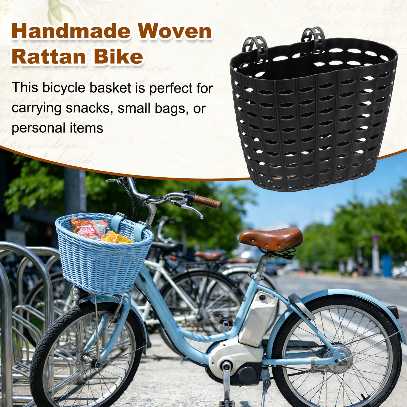 Uxcell Bike Basket, Plastic Bicycle Basket Adjustable Front Baskets with 2 Adjustment Buckles Unisex Strong Load 7.7 x 5.1 x 5.9" & Black-Fitting For(Most Bikes/Tricycle/Scooters)