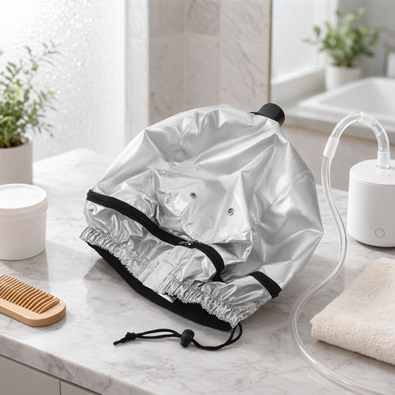 ETEREAUTY Plated Silver Thermal Hair Steamer Cap with Insulating Lining for Moisture Retention and Heat Control