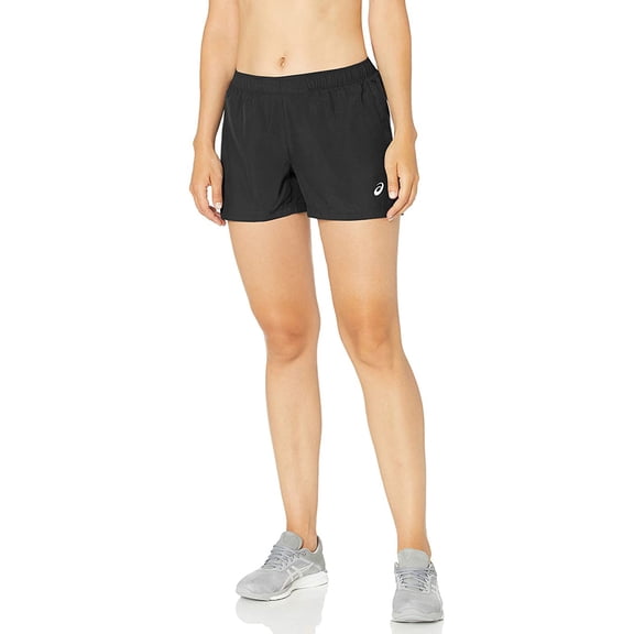 ASICS Womens Silver Logo 4-Inch Athletic Workout Shorts, Black, Small