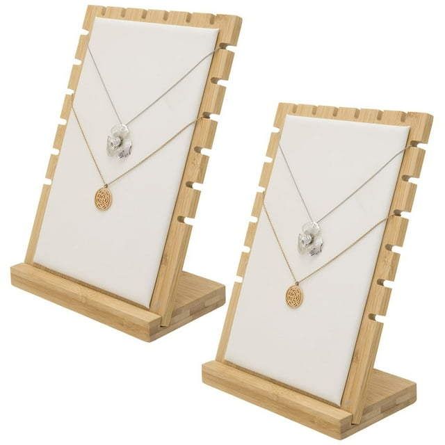 Juego de Tableros de exhibición para joyería/collar de panel blanco y bambú, juego de 2