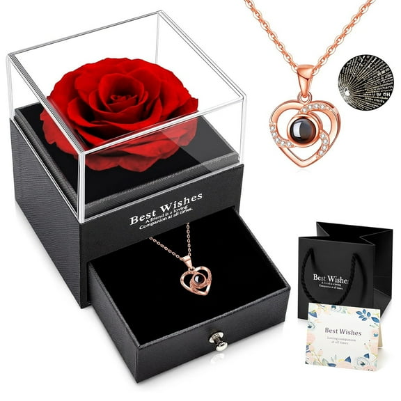MYEBIUAI Eternal Rose I Love You Necklace Red Rose Necklace