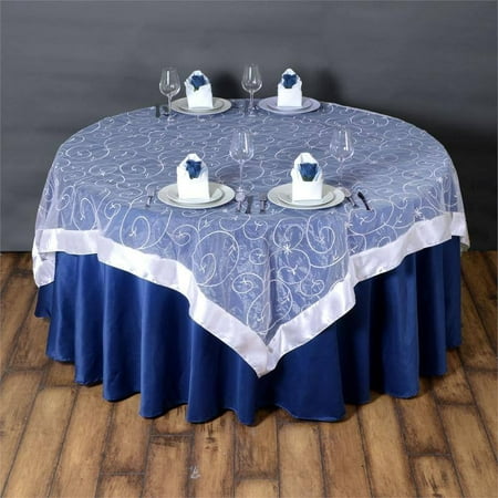 

Efavormart White Organza Embroidered Square Tablecloth Overlay 72 x72 Square Tablecloth Cover For Wedding Party Event Banquet