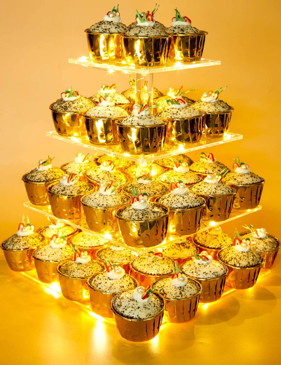 4 Layer Cupcake Cake Stand Holder Wedding Party Dessert Decor LED String Light 