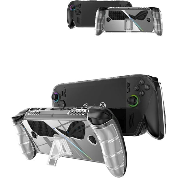 for ROG Xbox Ally/ROG Xbox Ally X (2025) 7" TPU Grip Case – Shockproof Non-Slip Full Protective Cover with Kickstand, Anti-Scratch Drop Protection Gaming Console Case (Clear)
