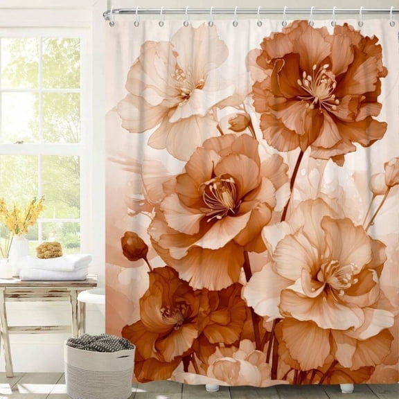 Style 3 Terracotta Floral Shower Curtain Set With Hooks Waterproof