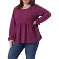 thumbnail image 4 of Agnes Orinda Women's Plus Size Tops Swiss Dots Tiered Peplum Crew Neck Puff Sleeve Casual Babydoll Blouses 1X Red Purple, 4 of 6