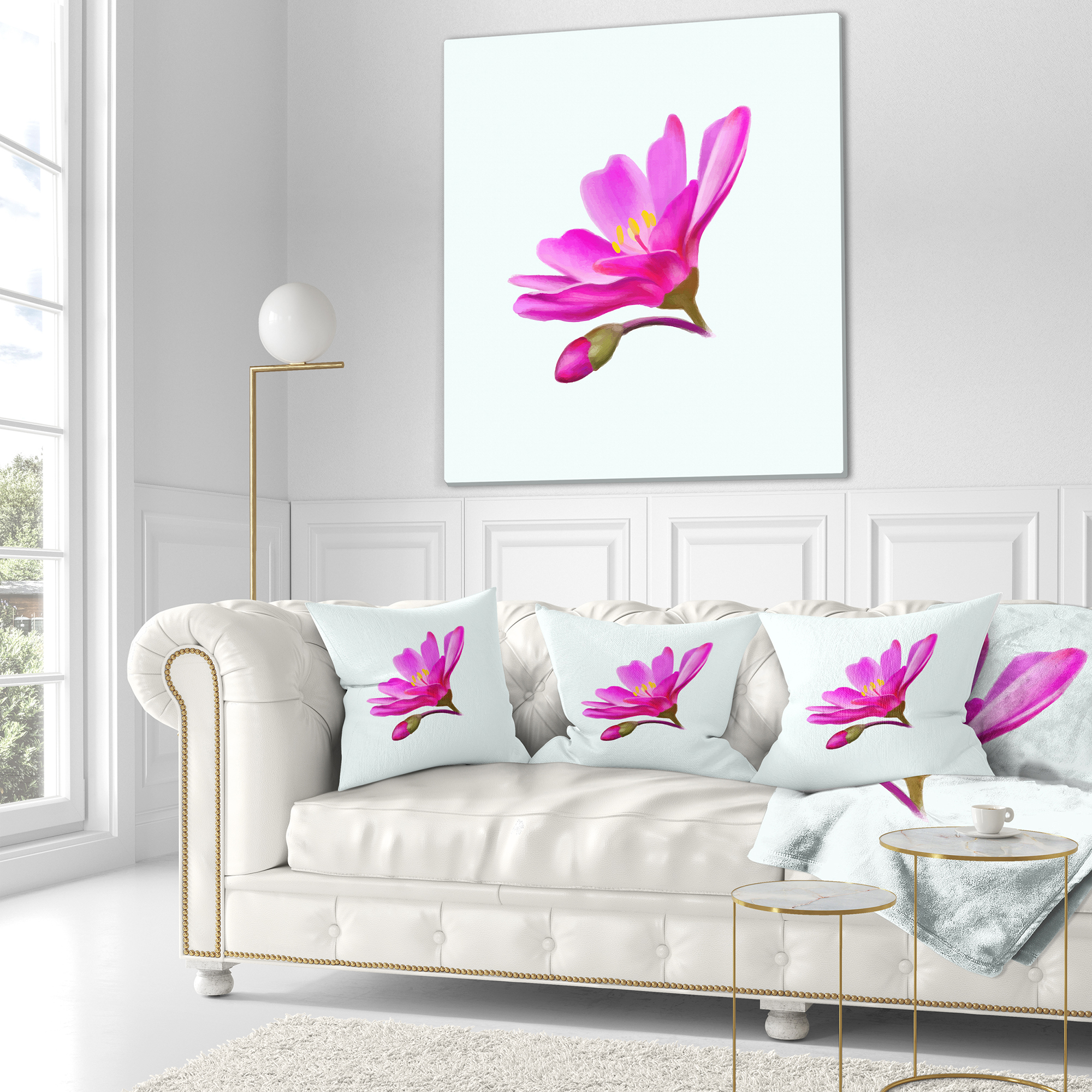 Designart Summer Pink Flower Watercolor - Floral Throw Pillow - 18x18
