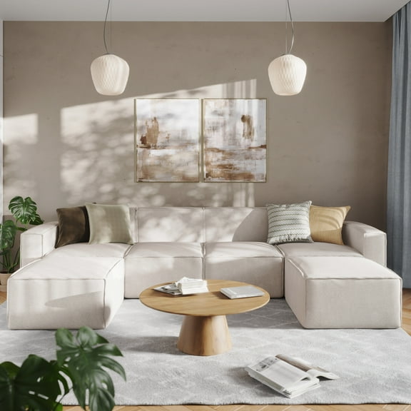 BizChair Luxury Modular 6 Piece Sectional Sofa, Cream