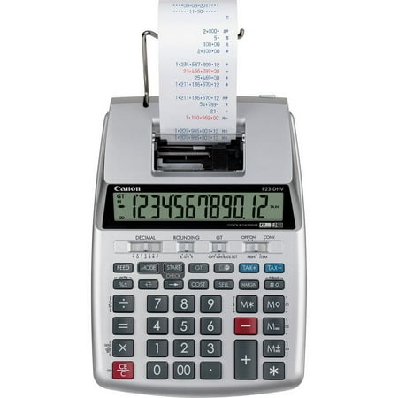 Canon P23-DHV-3 12-digit Printing Calculator - Clock Calendar Decimal Point Selector Switch Sign Change - 2.2 x 6.4 x 9.1 - Silver - 1 Each | Bundle of 5 Each