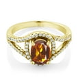 thumbnail image 2 of Gem Stone King 1.81 Ct Oval Orange Red Madeira Citrine 18K Yellow Gold Plated Silver Ring (Size 5), 2 of 4