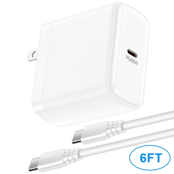 65W USB-C Charger,HopePow PD 65W Fast Charging with 6ft Charging Cable Cord Compatible with iPhone17/16/15/Samsung Galaxy s26 Ultra,White