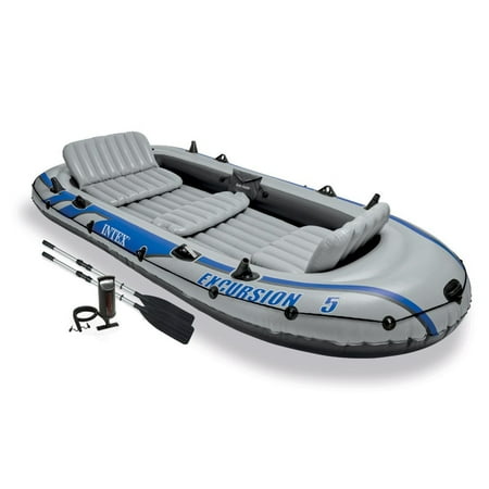 Intex Excursion 5 Person Inflatable Rafting and Fishing Boat Set with 2 (Best Catamaran Fishing Boat)