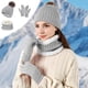 thumbnail image 1 of Conjunto de 3 gorros, bufandas y guantes de invierno para mujer, gorro de cuello largo, bufanda tejida, guantes para pantalla táctil, regalo de Navidad, bufanda acrílica., 1 of 6