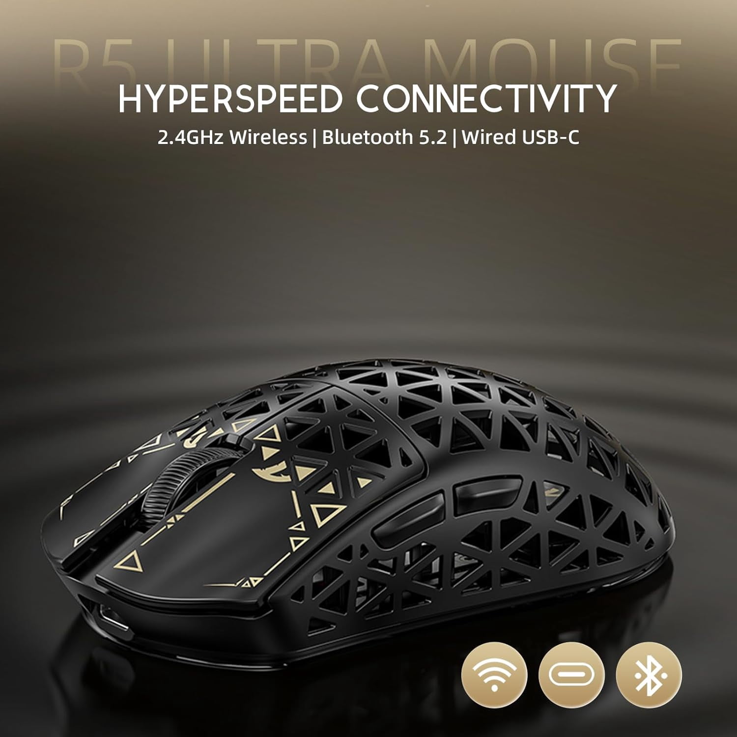 ATTACK SHARK R5 Ultra Carbon Fiber Wireless 8K Gaming Mouse 39g SUPERLIGHT, PixArt PAW3950MAX Gaming Sensor, 8000Hz Wireless Polling Rate, MCU Nordic 52840, DPI up to 42000, BT/2.4G Wireless/Wired