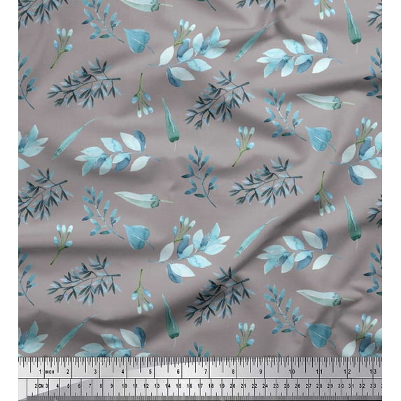 Soimoi Gray Rayon Fabric Flower Leaves Print Fabric by the Yard 56 Inch Wide