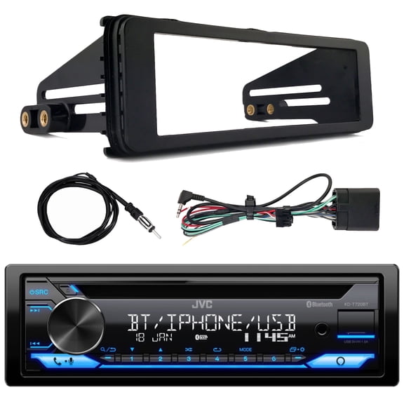 JVC KD-T720BT Single DIN AM/FM Radio Stereo USB AUX Bluetooth CD Player Multimedia Car Audio Receiver, Enrock Harley Davidson Single-DIN Stereo Installation Kit Fits, Antenna