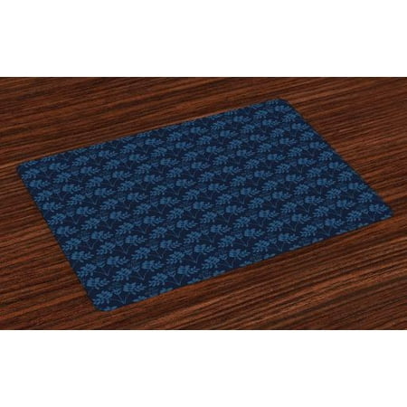 Botanic Blue Placemats - Indigo Placemats Set of 4 Ocean Inspired Garden Botanic Floral Details Leaves Buds Image Print, Washable Fabric Place Mats for Dining Room Kitchen Table Decor,Dark Blue Violet Blue, by Ambesonne