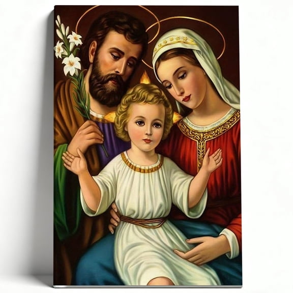 Holy Family Canvas Wall Art Catholic Painting Jesus Mary Joseph Living Room Bedroom Christian Religious Gift Print Ready to Hang 8*12