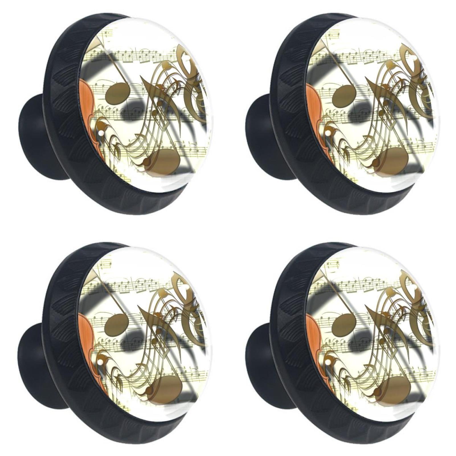 Ownta Violin Music Notes Black Round Glass Drawer Handles Knobs Pulls