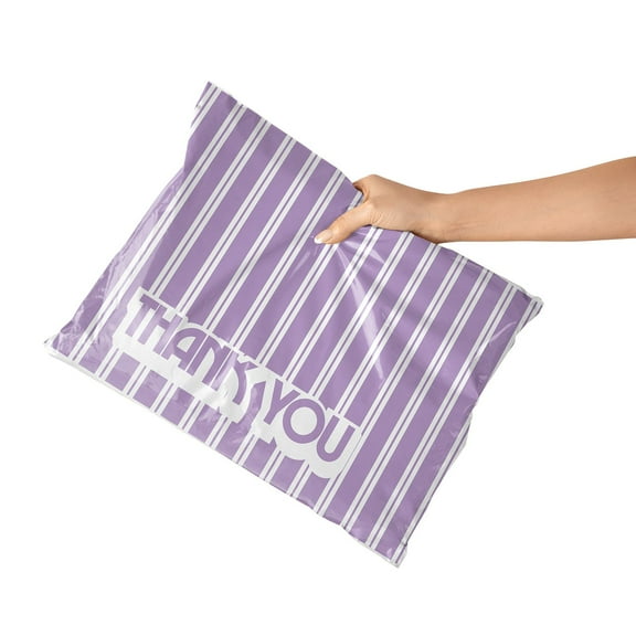 Shop4Mailers 10x13 Lavender Retro Striped Thank You Poly Bag Mailer Designer Poly Bag Mailer Envelopes 2 Mil (100 Pack, Purple)