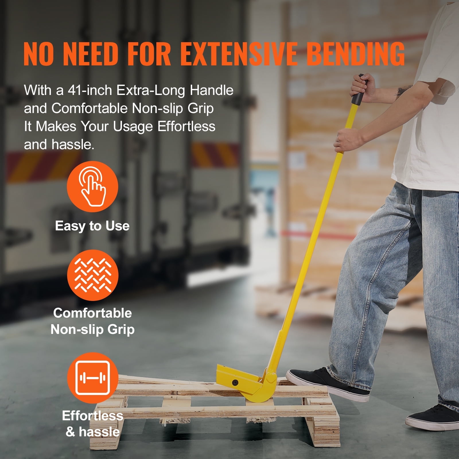 KFFKFF Pallet Destroyer, 41-Inch Grip, 2000 lbs Load Limit, Q235 Carbon Metal, Robust Deck Demolisher, Wood Pallet Instrument Breaker Pry Bar Extractor for Effective and Easy Plank Extraction