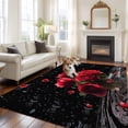 thumbnail image 2 of Rectangle Area Rugs 5 x 7 Ft, Red Roses Non-Slip Residential Carpet, Valentines Day Romantic Petal Floral Black Indoor Crawling Mats Runner Rugs for Living Room/Dining Room/Bedroom, 2 of 8