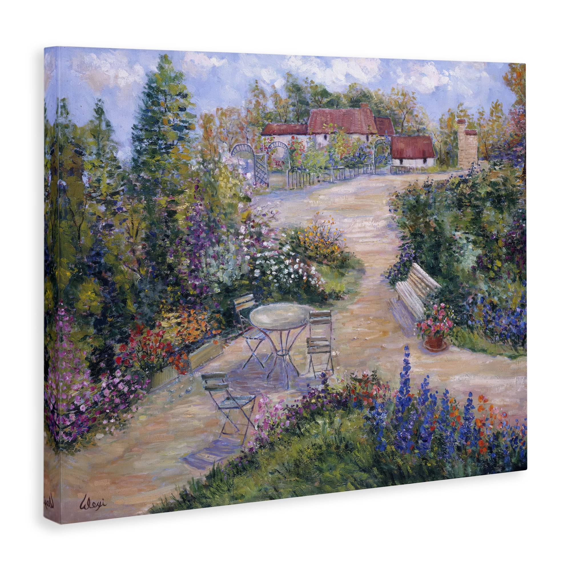 Stupell Industries Spring Garden Benches Landscape & Nature Painting Wrapped Canvas Art Print Wall Art, 48 x 36