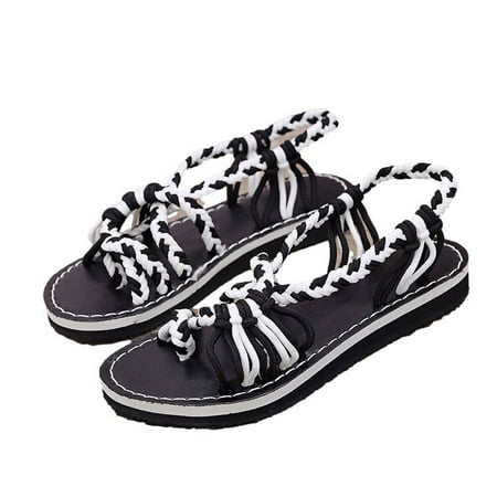 

HBYJLZYG Summer Womens Flip-Flops Flat Sandals Bohemian Roman Casual Flip Flops Clip-Toe Woven Women s Sandals